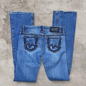 Y2K Miss Me blue skinny bootcut jeans with white stitching Size 28"